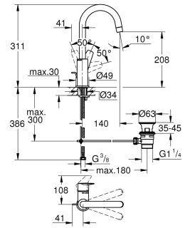 Смеситель для раковины GROHE BauEdge L-size 23760001 хром