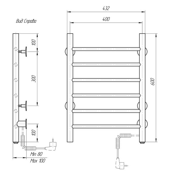 Полотенцесушитель электрический Domoterm Аврора DMT 109-6 40x60 EK R хром