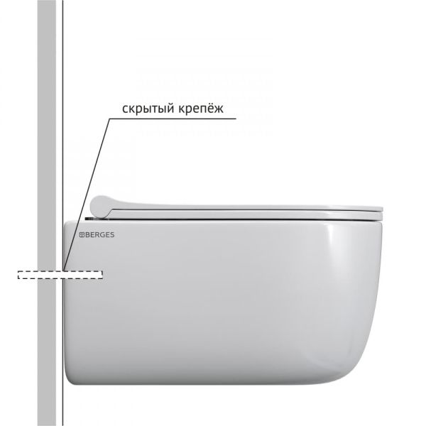Подвесной унитаз Berges EGO Rimless белый 082111 сиденье Toma Slim SO микролифт быстросъёмное