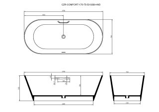 Ванна из искусственного камня Cezares Комфорт (Comfort) CZR-COMFORT-170-75-53-SSB-HND 170x75 см