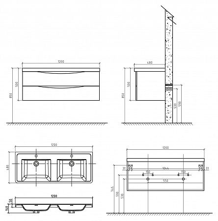 Тумба под раковину BelBagno подвесная 120x45см Bianco Lucido ANCONA-N-1200-2C-SO-2-BL