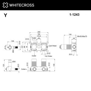 Встраиваемая часть смесителя на 3 потребителя WHITECROSS 1-Y1243
