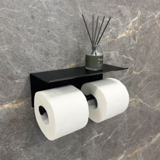 Бумагодержатель двойной с полкой для телефона Fixsen Hotel черный (FX-31011B-2)