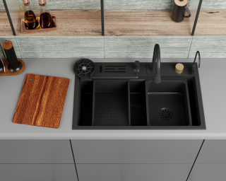 Кухонная мойка многофункц. DQ нерж.сталь темный графит в комплекте со смесителем и аксессуарами (DKS754605)