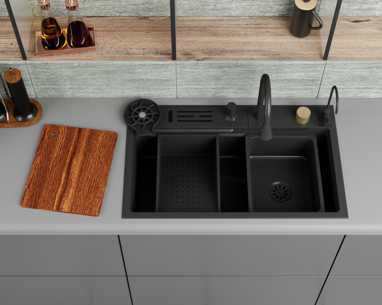 Кухонная мойка многофункц. DQ нерж.сталь темный графит в комплекте со смесителем и аксессуарами (DKS754605)