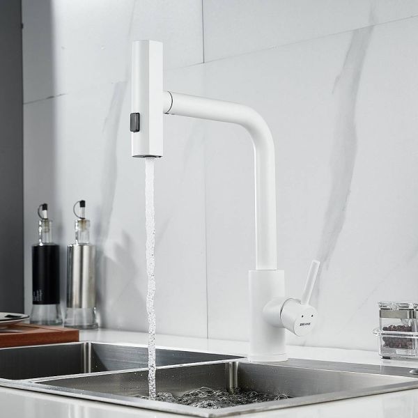 Смеситель для кухни Shevanik S263C с мультифункциональным изливом белый