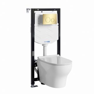 Система инсталляции с унитазом WasserKRAFT Aller 10TLT.010.ME.PG02.H001 кнопка смыва золото