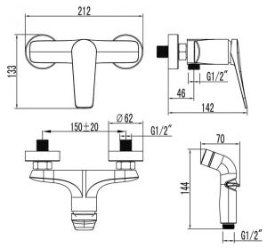 Гигиенический душ со смесителем Lemark Bronx LM3718GM графит