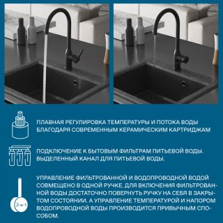 Смеситель для кухни Santek Себа WH5A43020N001 чёрный матовый