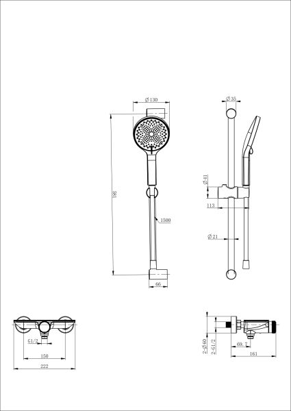 Смеситель для душа с гарнитуром Wonzon & Woghand ClickPlate WW-B2052-A-CR с термостатом хром
