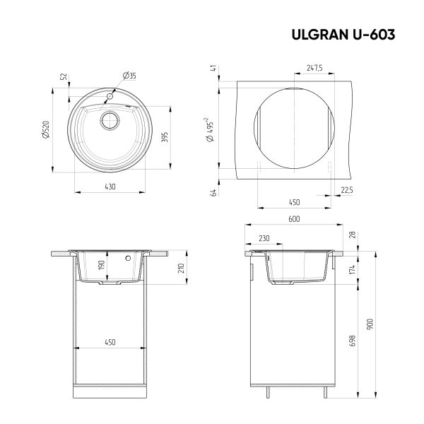 Кухонная мойка Ulgran Classic U-603-342 графит