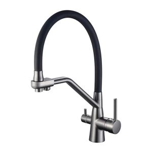 Смеситель для кухни с гибким изливом и подключением фильтра Maretti Eleganza EN31RGF14, оружейная сталь