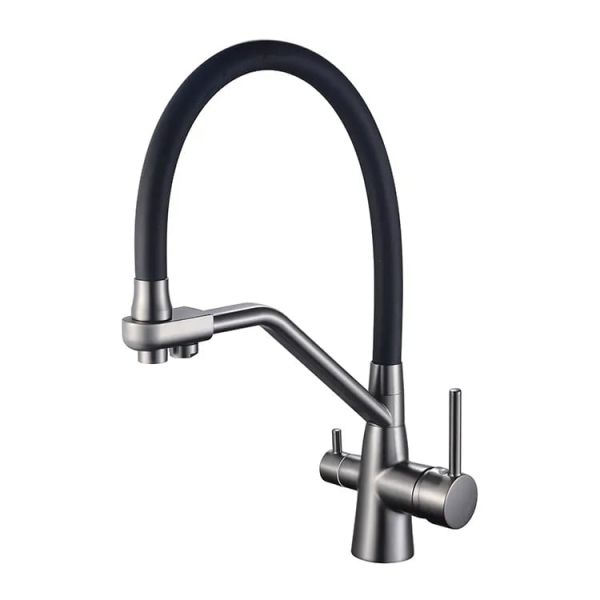 Смеситель для кухни с гибким изливом и подключением фильтра Maretti Eleganza EN31RGF14, оружейная сталь