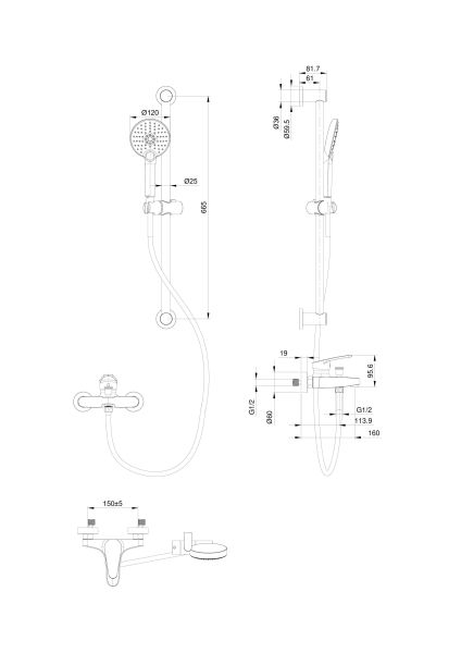 Смеситель для ванны с душевым гарнитуром Wonzon & Woghand WW-C2501-MW белый матовый