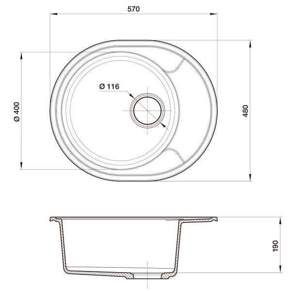 Мойка кухонная Reflexion Allonge 58-BL RF0658BL черный