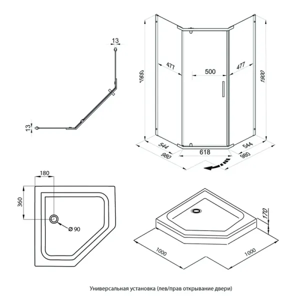 Душевой уголок Triton Дека -Графит Щ0000073926 100x100 см профиль графит стекло прозрачное