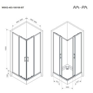 Душевой уголок Am.Pm Above W9XG-403-100100-BT 100x100 см профиль чёрный матовый стекло прозрачное