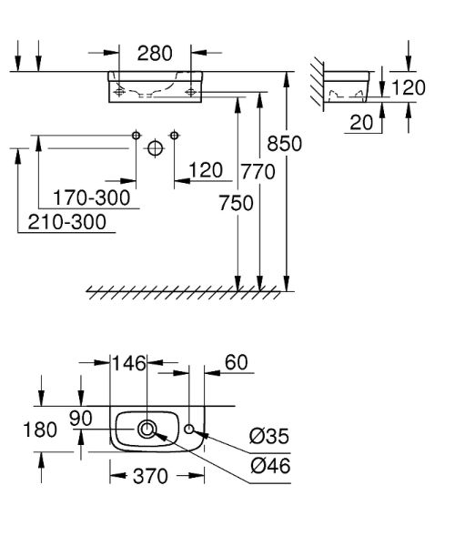 Компактная раковина GROHE Euro Ceramic 37 см, альпин-белый 39327000