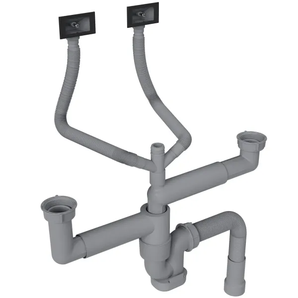 Сифон для двучашевой кухонной мойки БЕЗ ВЫПУСКА Reflexion Part RX9002PT