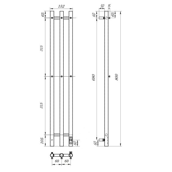 Полотенцесушитель электрический APEXTERMO Luna Light LN10182BL 80x12 см с крючками чёрный