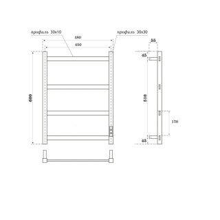 Полотенцесушитель электрический APEXTERMO Terra Light TR00364BL 60x45 см чёрный