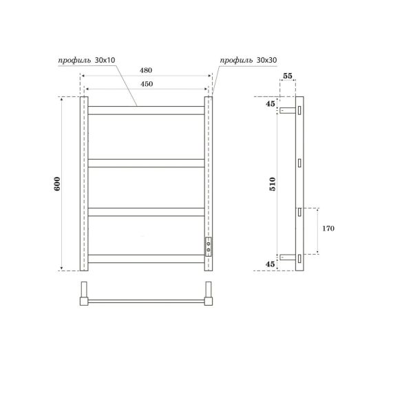 Полотенцесушитель электрический APEXTERMO Terra Light TR00364BL 60x45 см чёрный