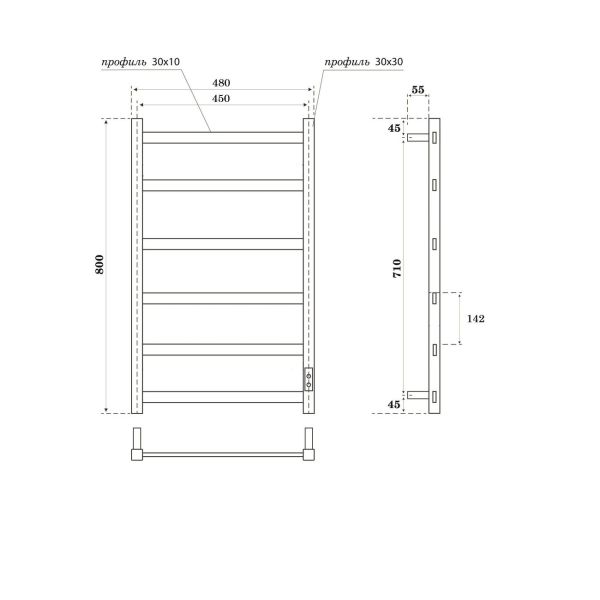 Полотенцесушитель электрический APEXTERMO Terra Light TR00384BL 80x45 см чёрный