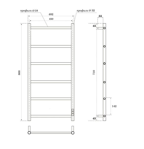 Полотенцесушитель электрический APEXTERMO Stella Light ST00384BL 80x45 см чёрный
