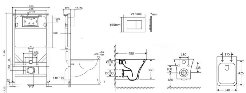 Комплект Cerutti SPA инсталляция CR555 подвесной безободковый унитаз Vettore Aria CT7190 кнопка смыва CR05CH