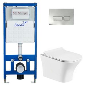 Комплект Cerutti SPA инсталляция CR555 подвесной безободковый унитаз Vettore Aria CT7190 кнопка смыва CR02CH