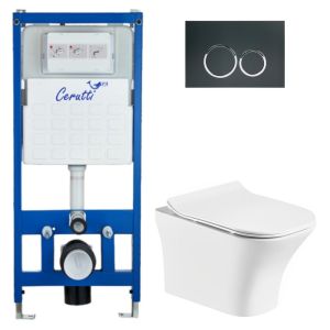 Комплект Cerutti SPA инсталляция CR555 подвесной безободковый унитаз Vettore Aria CT7190 кнопка смыва CR05BK