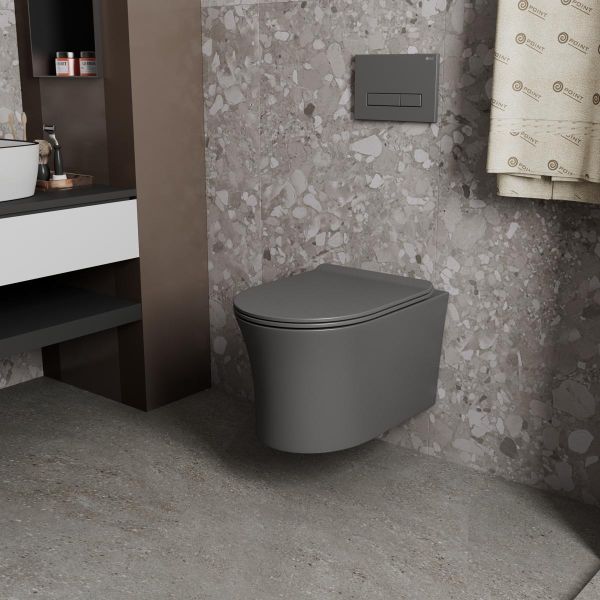Подвесной унитаз Point Вега PN41711GM безободковый серый матовый Подвесной унитаз Point Вега PN41711GM безободковый серый матовый