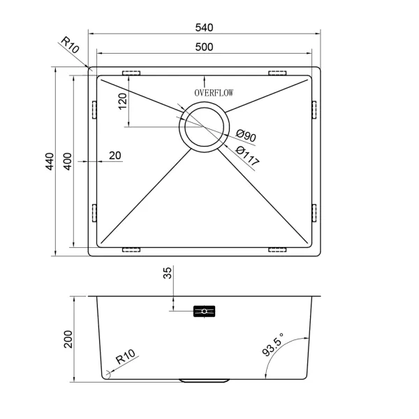Мойка кухонная Reflexion Como 54-GD RX2054GD оружейная сталь