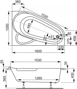 Акриловая ванна VagnerPlast Selena VPBA163SEL3LX-04 левая 160x105см белый