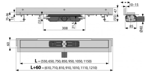Душевой лоток AlcaPlast Flexible Low для перфорированной решетки с краем к стене 65см хром APZ104-650