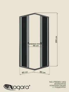Душевой уголок Niagara Eco NG-1008-14QT 80x80 см профиль чёрный стекло тонированное
