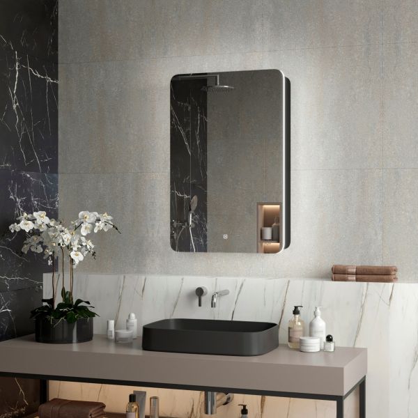 Зеркало-шкаф Reflexion Black 56 RF2001BL с  подсветкой 56х85