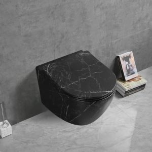 Подвесной унитаз Cerutti SPA Sella Aria Tornado MMB CT9531 безободковый матовый чёрный мрамор