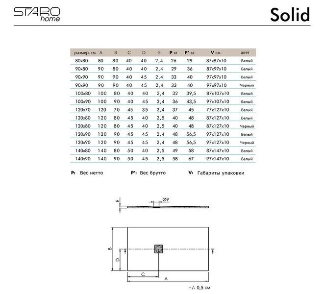 Душевой поддон Starohome Solid 1237471 120x80см белый матовый