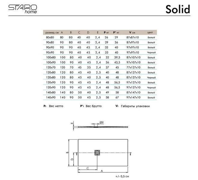 Душевой поддон Starohome Solid 1237837 140x80см чёрный матовый