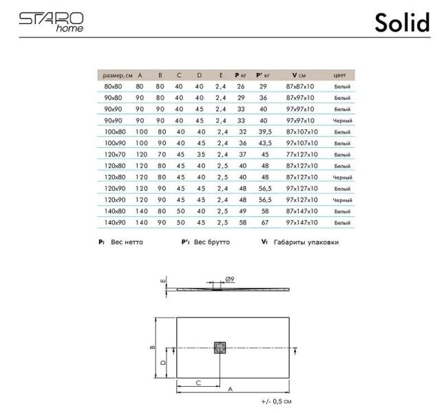 Душевой поддон Starohome Solid 1237419 80x80см белый матовый Душевой поддон Starohome Solid 1237419 80x80см белый матовый