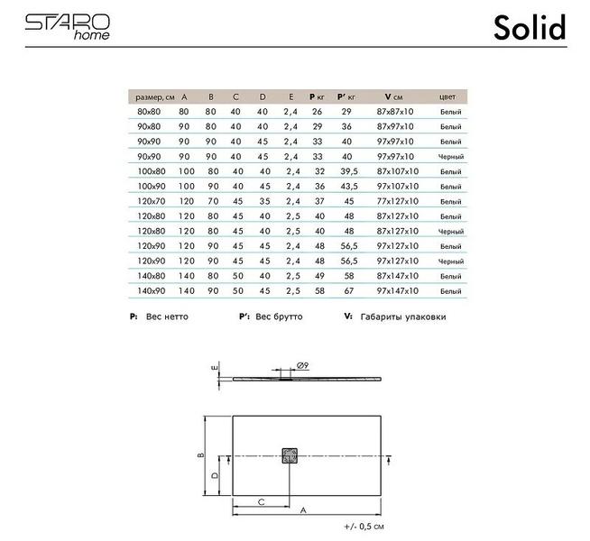 Душевой поддон Starohome Solid 1237473 90x90см чёрный матовый