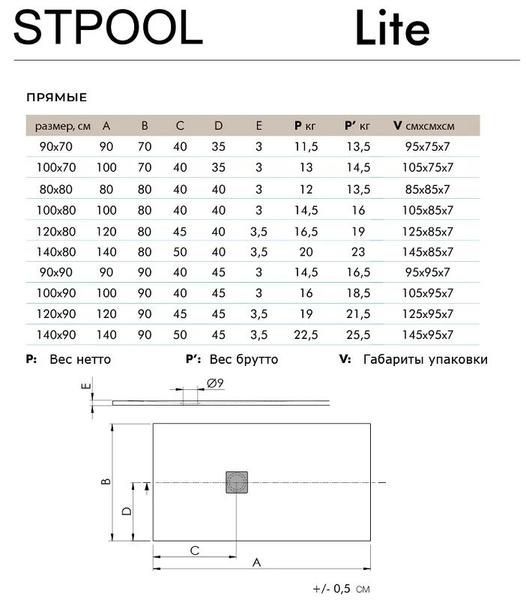 Душевой поддон Stpool Lite 1237424 140x80см белый матовый