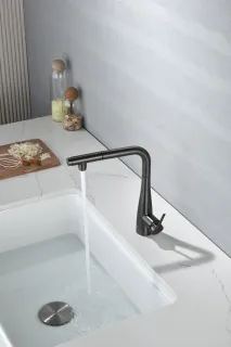 Смеситель для кухни AQUAme Cucina AQM9902GM с выдвижным изливом графит матовый