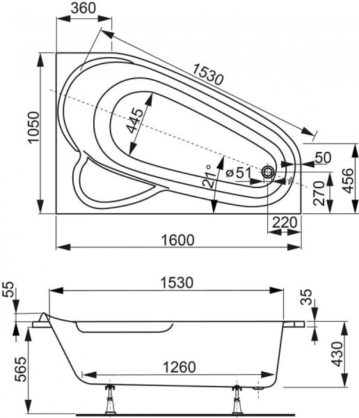 Акриловая ванна VagnerPlast Selena VPBA163SEL3PX правая 160x105см белый