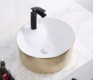 Раковина CeramaLux  D1306H025 бело-золотая 43 см