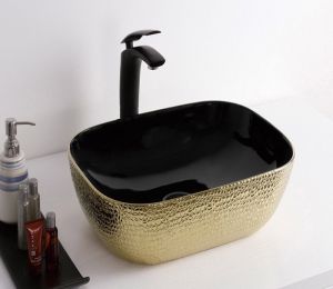Раковина CeramaLux  D1333H022 черно-золотая 46 см