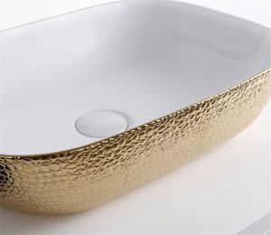 Раковина CeramaLux  D1333H025 бело-золотая 46 см