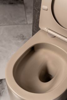 Подвесной унитаз Boheme Flow LATTE SOFT с крышкой бежевый матовый