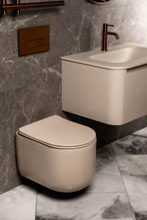 Подвесной унитаз Boheme Flow LATTE SOFT с крышкой бежевый матовый